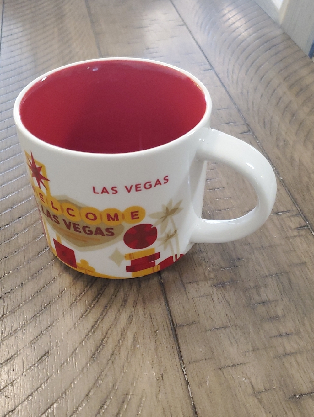 Starbucks Las Vegas White Mug with Red Interior and Yellow Accents
